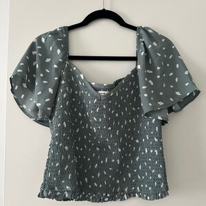 Abercrombie & Fitch Teal Polka Dot Smocked Blouse